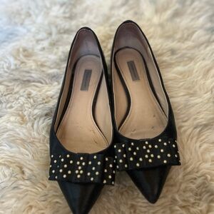 Classiques Entier Black Pointed Toe Studded Bow Flats